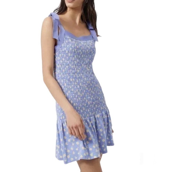 FRENCH CONNECTION Peony Doria Ruched Dress In Paradiso Blue Floral Print Size S - Picture 1 of 9